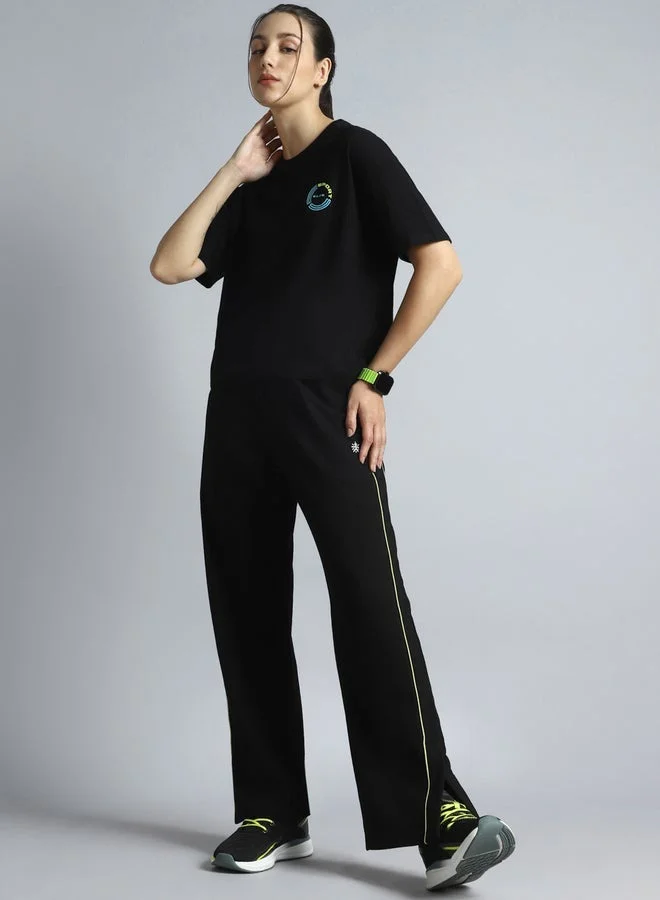 Cult Women Black Sports Club Relaxed Fit T-Shirt